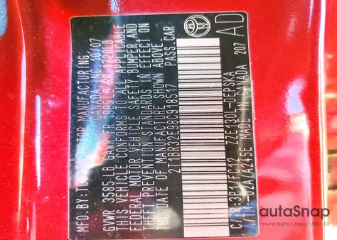 2008 Toyota Corolla Ce z USA, uszkodzony, nr VIN 2T1BR32E98C918517